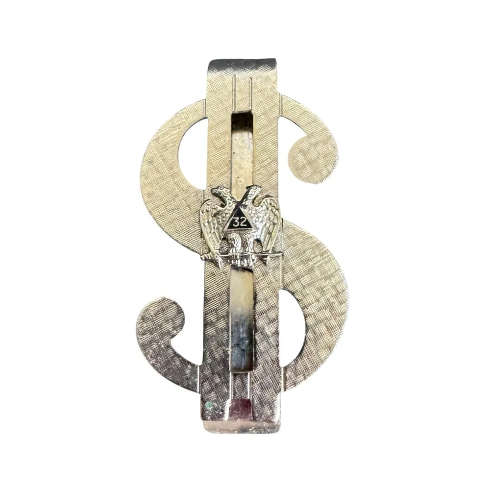 Vintage FOE Fraternal Order Of Eagles Club Money‎ Clip Silver Tone Dollar Sign